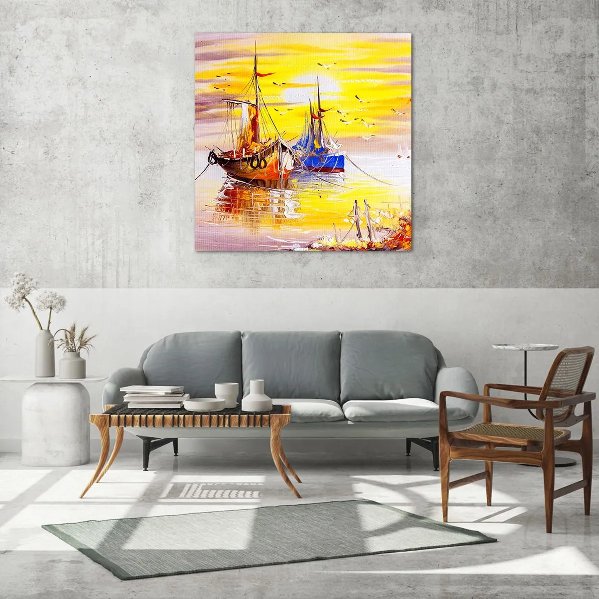 Quadro em vidro - Um merecido descanso no porto - 30x30 cm