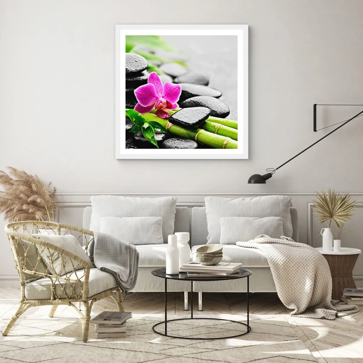 Pôster em moldura branca - Calmo equilíbrio - 60x60 cm