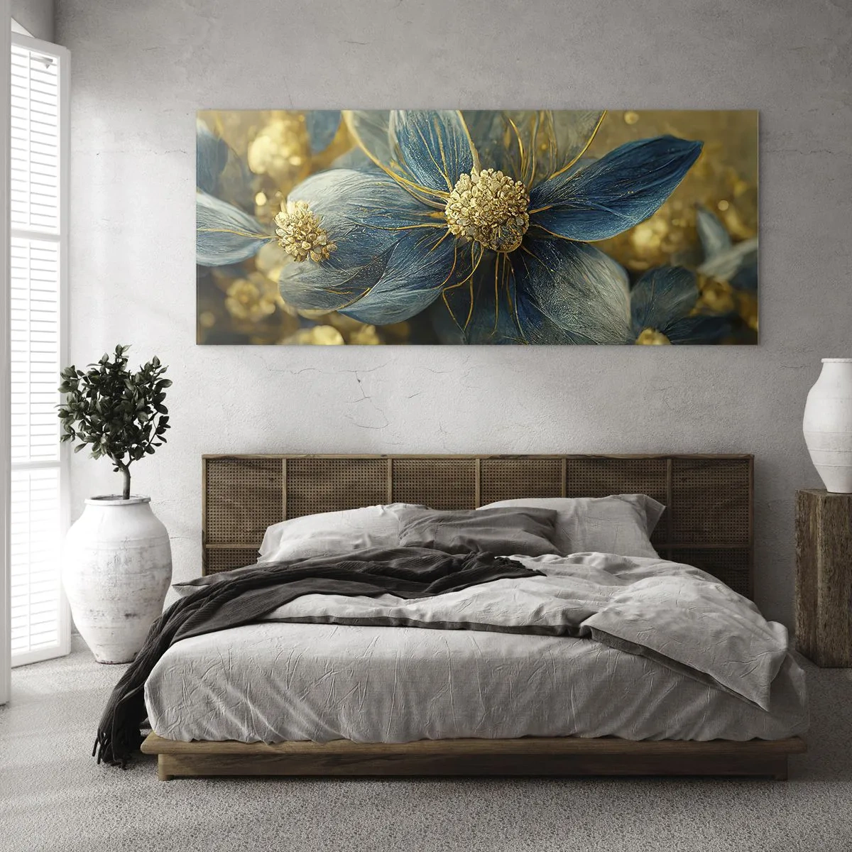 Quadro em vidro - Florescer com ouro - 140x50 cm
