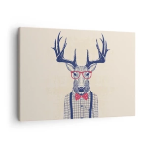 Quadro em tela - Gráfico estilizado de um cervo usando óculos e gravata borboleta - 70x50cm - Extravagância engraçada - Decoração de parede moderna para a sala de estar e quarto ARTTOR
