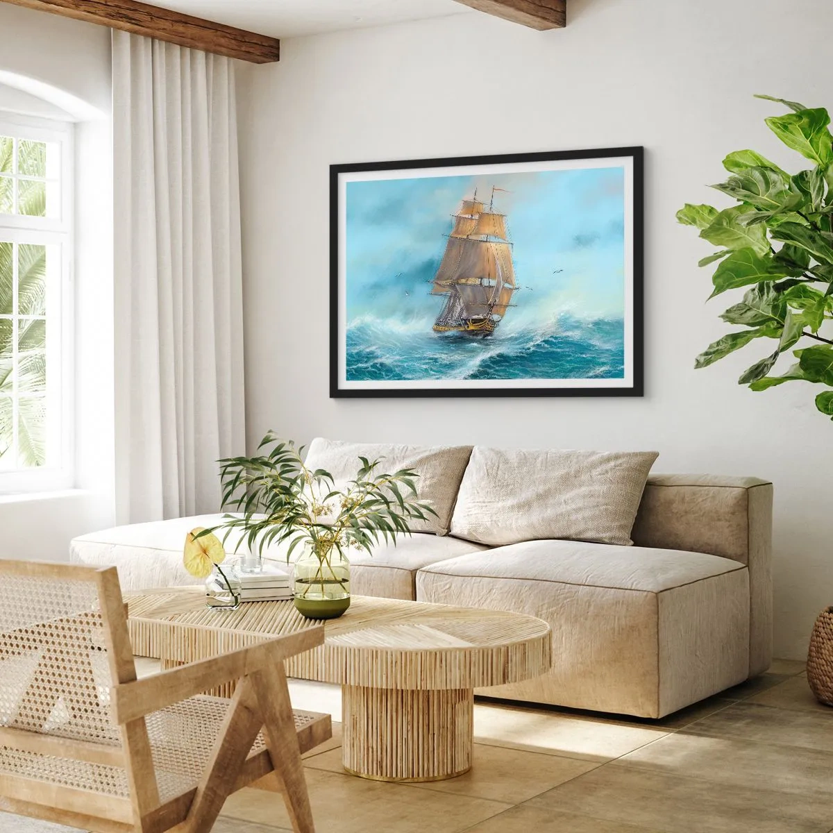Pôster com moldura preta - Correndo sobre as ondas - 70x50 cm
