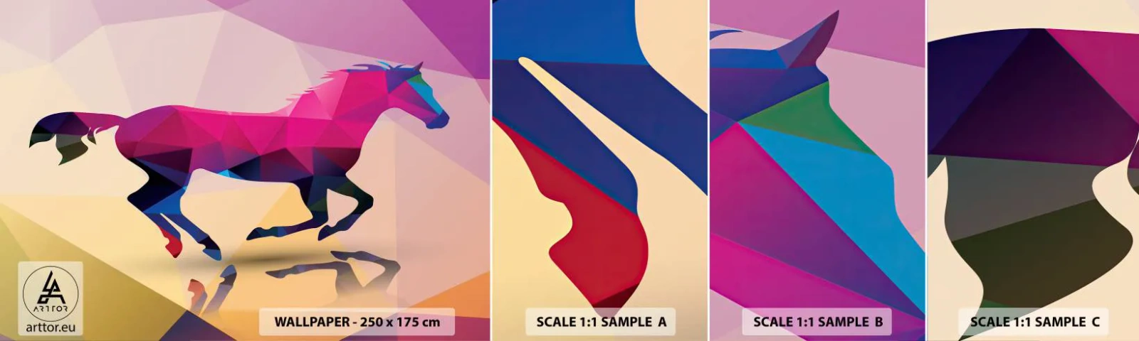 Amostra de Papel de Parede Standard Eco - O cubismo ainda vive - Animais, Cavalo, Figura Geométrica - 100x30 cm