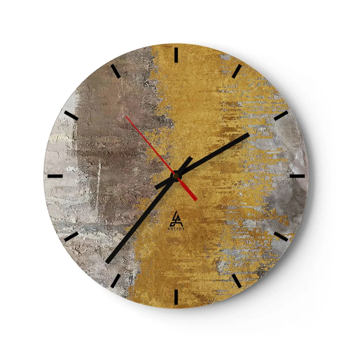 Relógio de parede - Relógio em vidro - Textura cinza-dourada em estilo abstrato - 30x30cm - Uma explosão dourada - Decoração de parede moderna para a sala de estar, cozinha e quarto ARTTOR