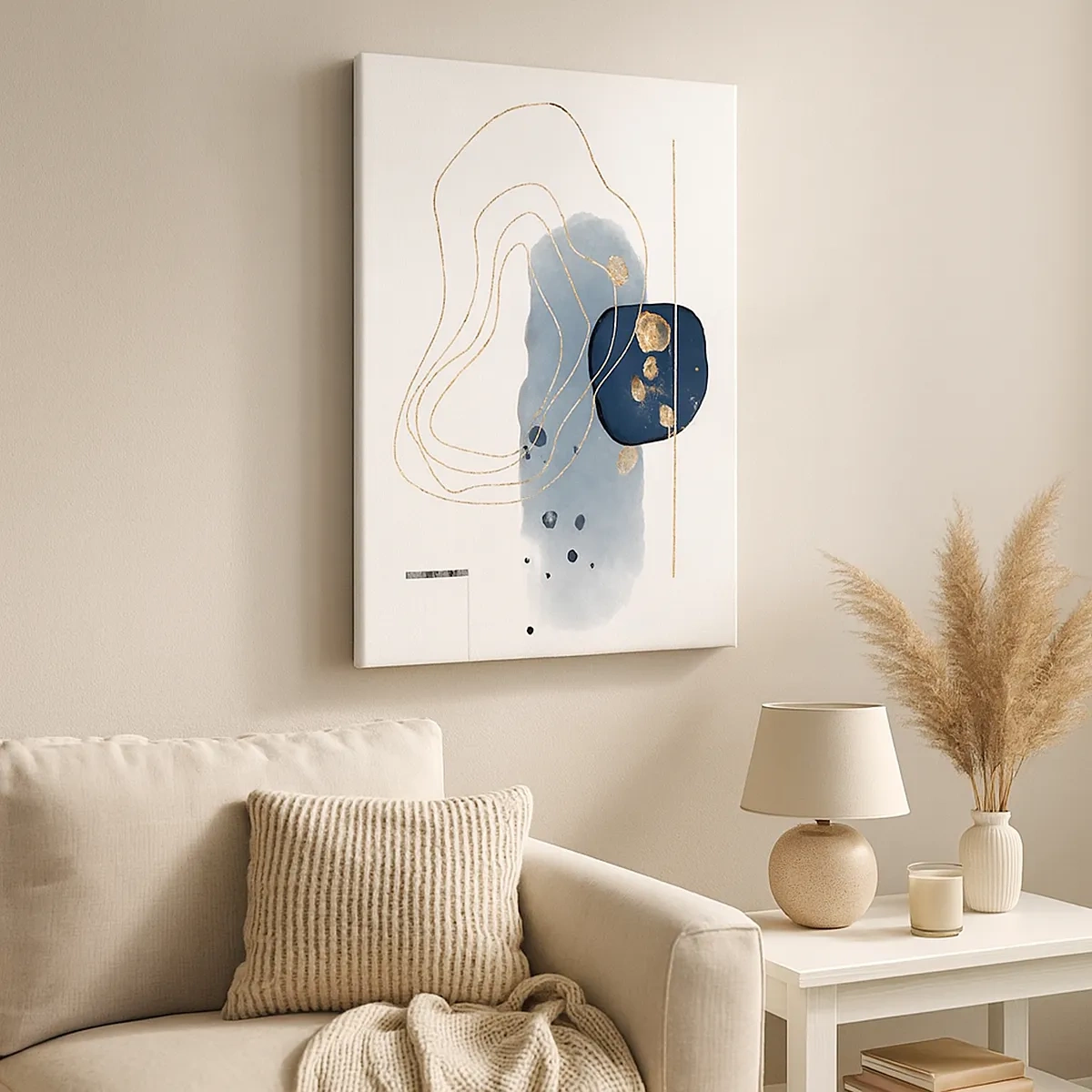 Quadro em tela - Fantasia azul e dourada - 50x70 cm