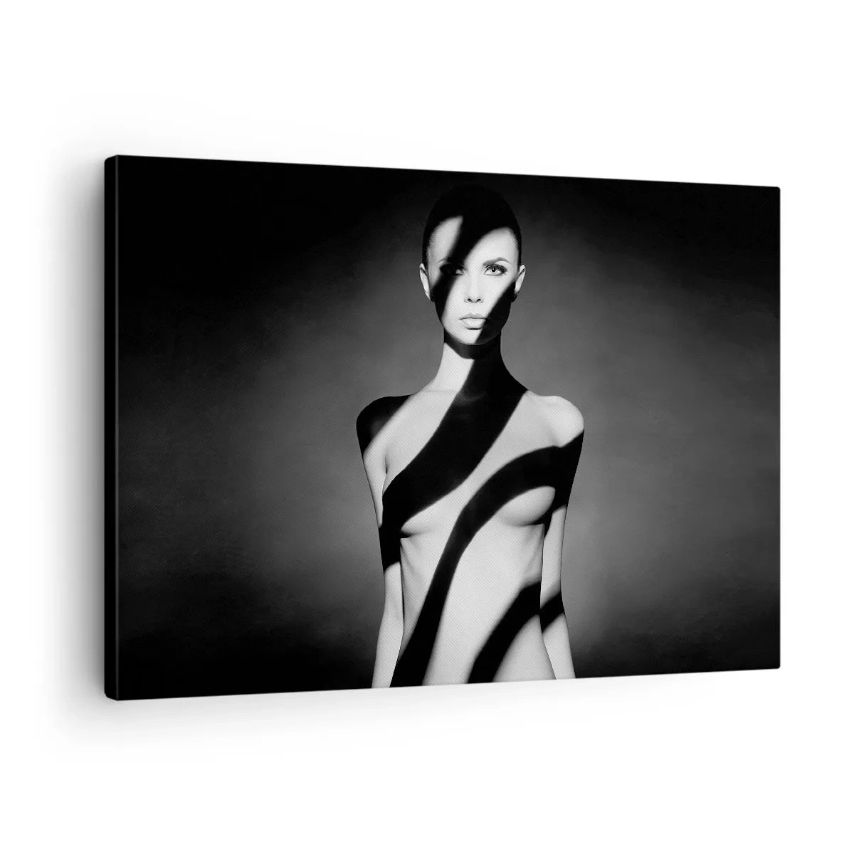 Quadro em tela - Retrato em preto e branco de uma mulher em luz e sombra - 70x50cm - No brilho e na sombra - Decoração de parede moderna para a sala de estar e quarto ARTTOR