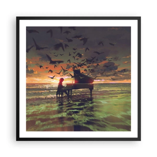 Pôster com moldura preta - Um concerto de piano e ondas - 60x60 cm