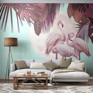Papel de Parede Standard Eco - Três graças de pássaros - Flamingos, Pássaros, Natureza - 250x175 cm