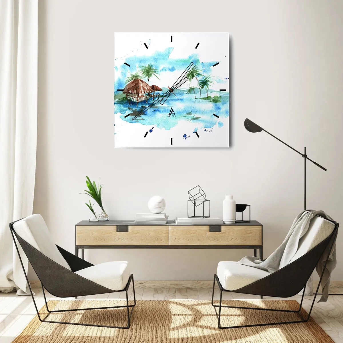 Relógio de parede - Relógio em vidro - Algures no Pacífico - 40x40 cm