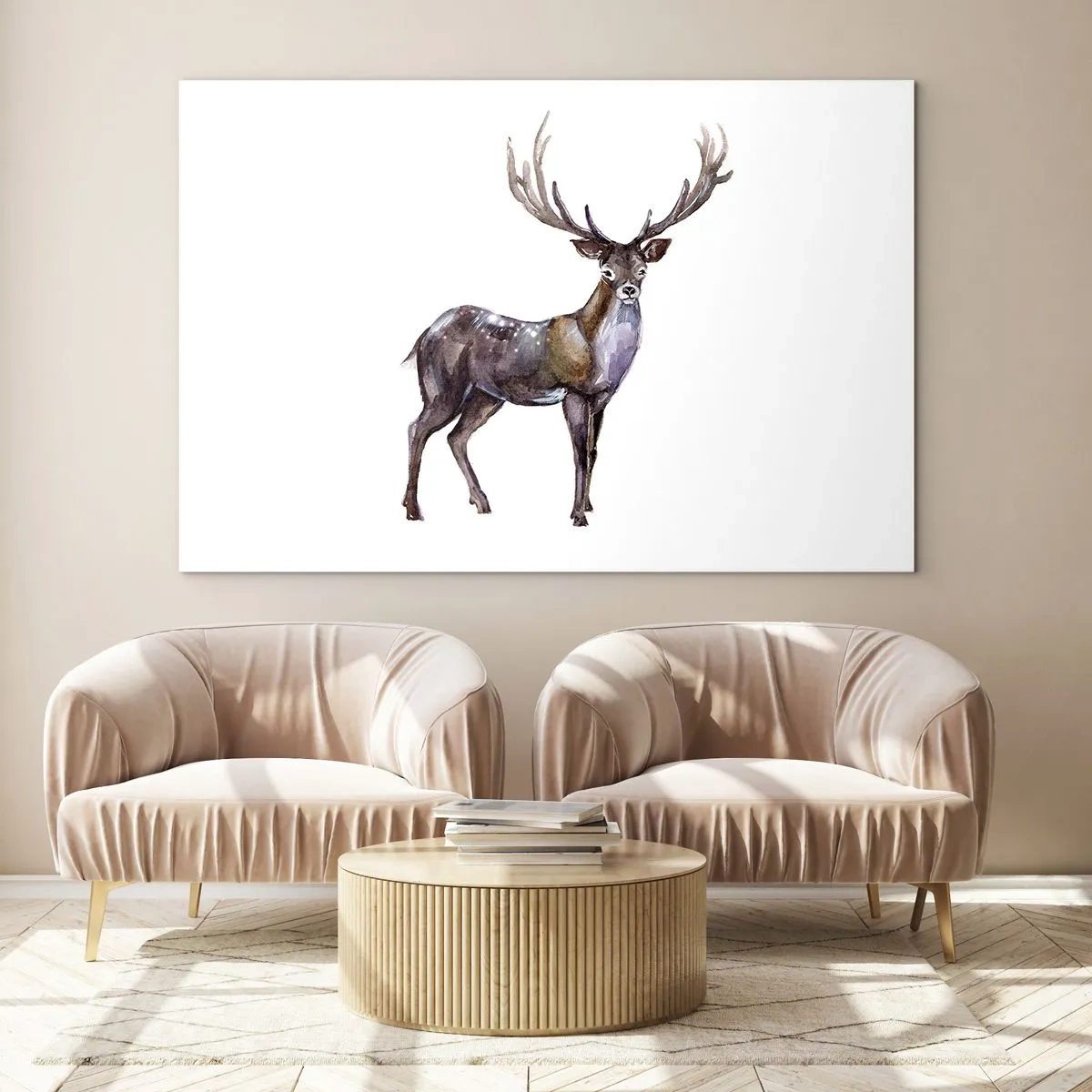Quadro em vidro - Veado elegante em aquarela - 70x50cm - Rei da Floresta do Norte - Decoração de parede moderna para a sala de estar e quarto ARTTOR