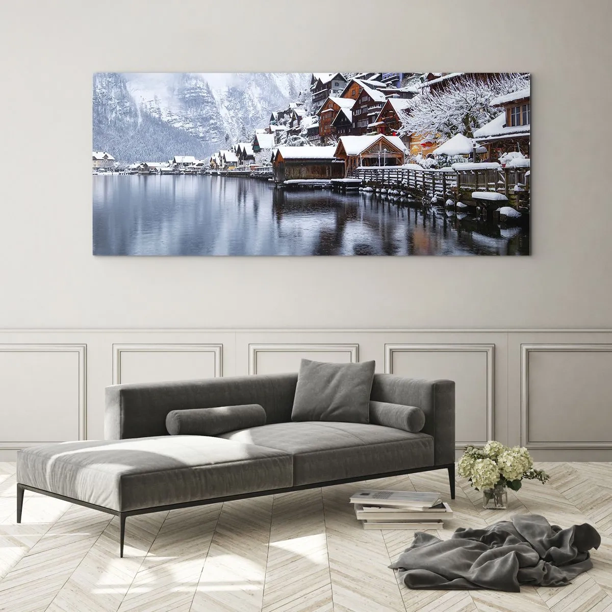 Quadro em vidro - Na decoração de inverno - 140x50 cm