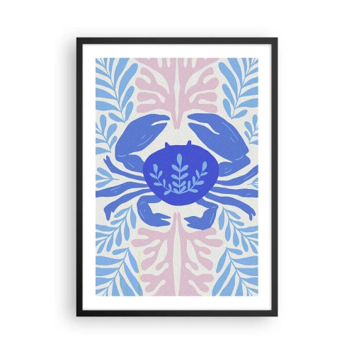 Pôster com moldura preta - Um caranguejo azul decorativo cercado por plantas marinhas. - 50x70cm - Como uma flor do mar - Decoração de parede moderna para a sala de estar e quarto ARTTOR