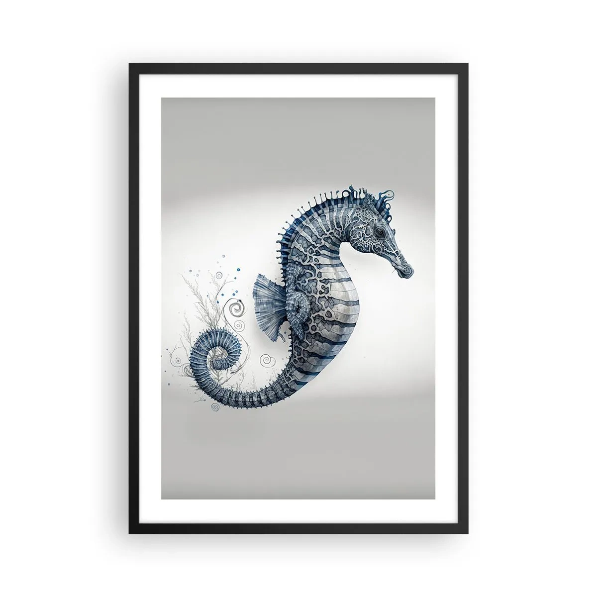Pôster com moldura preta - Ilustração detalhada de um cavalo-marinho em um fundo claro - 50x70cm - Uma piada sutil da natureza - Decoração de parede moderna para a sala de estar e quarto ARTTOR