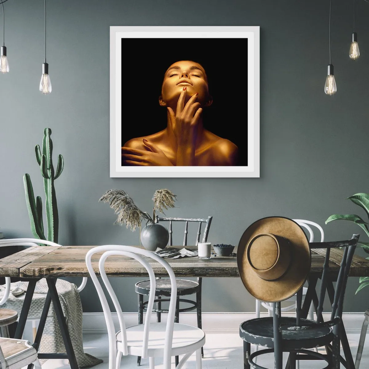 Pôster em moldura branca - Como seda dourada - 30x30 cm