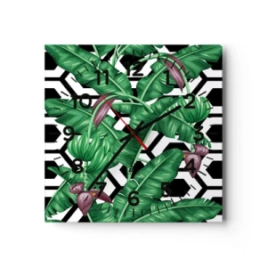 Relógio de parede - Relógio em vidro - Composição simétrica por natureza - 30x30 cm