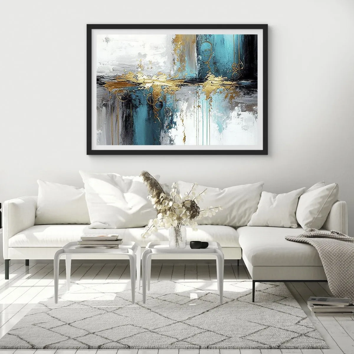 Pôster com moldura preta - Tudo flui - 100x70 cm