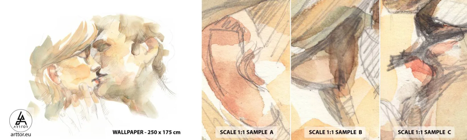 Amostra de Papel de Parede Standard Eco - A outra metade foi encontrada? - Casal apaixonado, Beijo, Pedaço - 100x30 cm