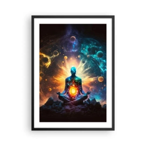Pôster com moldura preta - Uma figura meditando em uma aura cósmica cheia de energia - 50x70cm - Paz cósmica - Decoração de parede moderna para a sala de estar e quarto ARTTOR