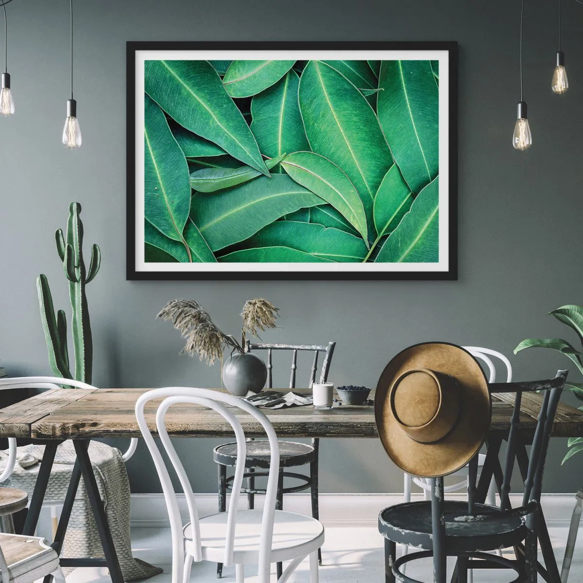 Pôster com moldura preta - Suculentas e frescas - 50x40 cm