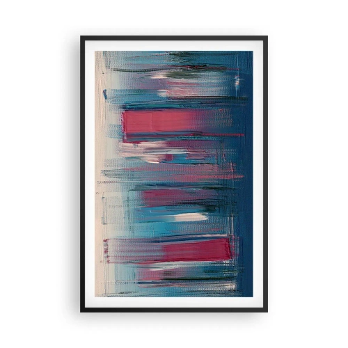 Pôster com moldura preta - Composição vertical em azul e vermelho - 61x91 cm