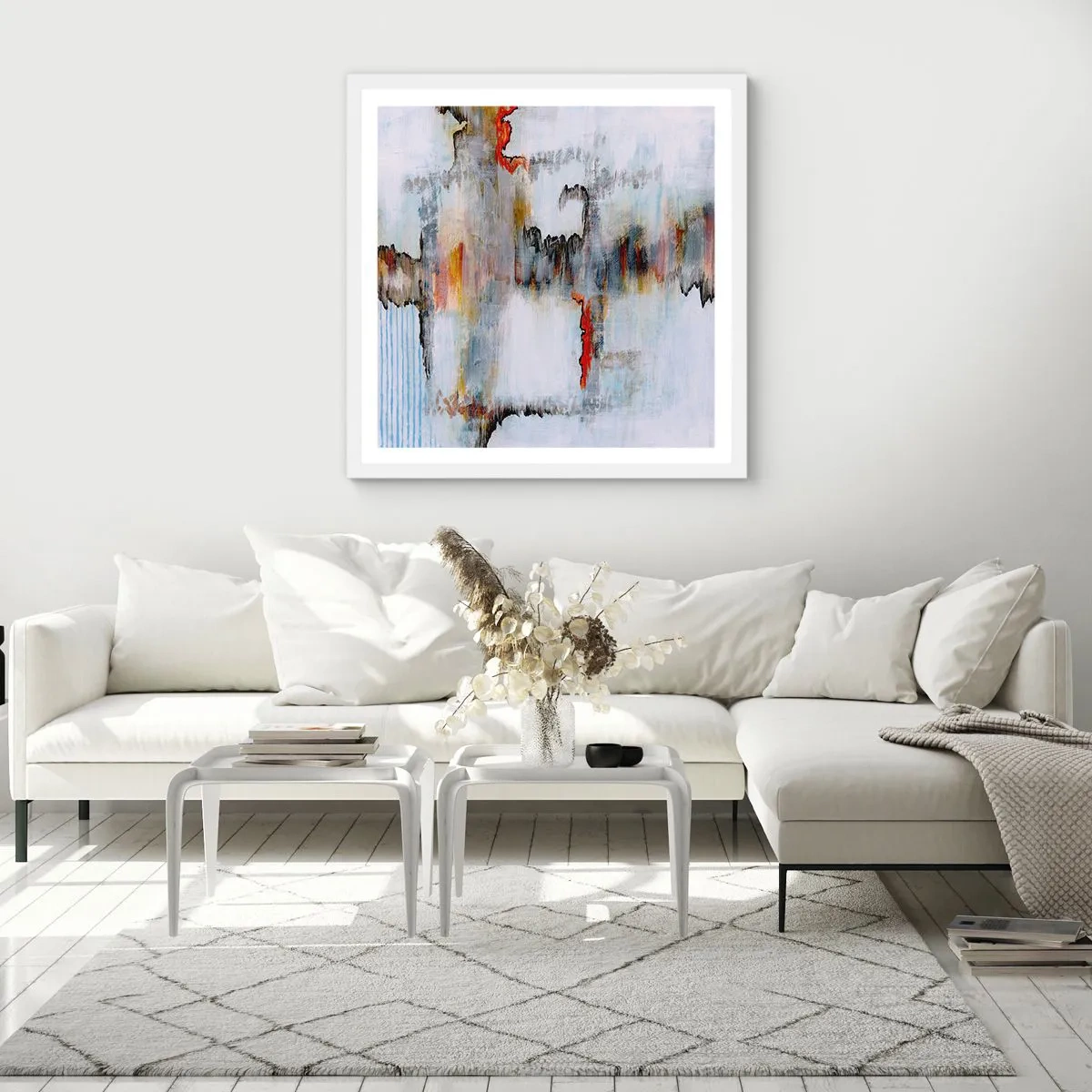 Pôster em moldura branca - Com um palito na água - 30x30 cm