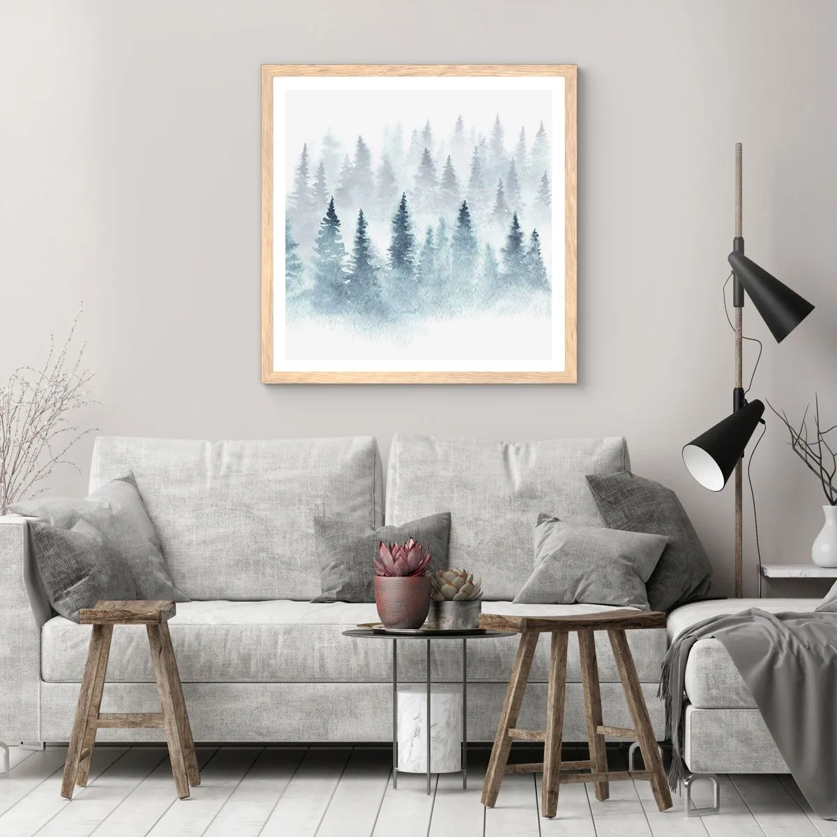 Pôster com moldura de carvalho claro - Envolto no nevoeiro - 40x40 cm