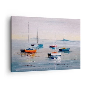 Quadro em tela - Barcos coloridos em águas calmas - 70x50cm - Um merecido descanso - Decoração de parede moderna para a sala de estar e quarto ARTTOR