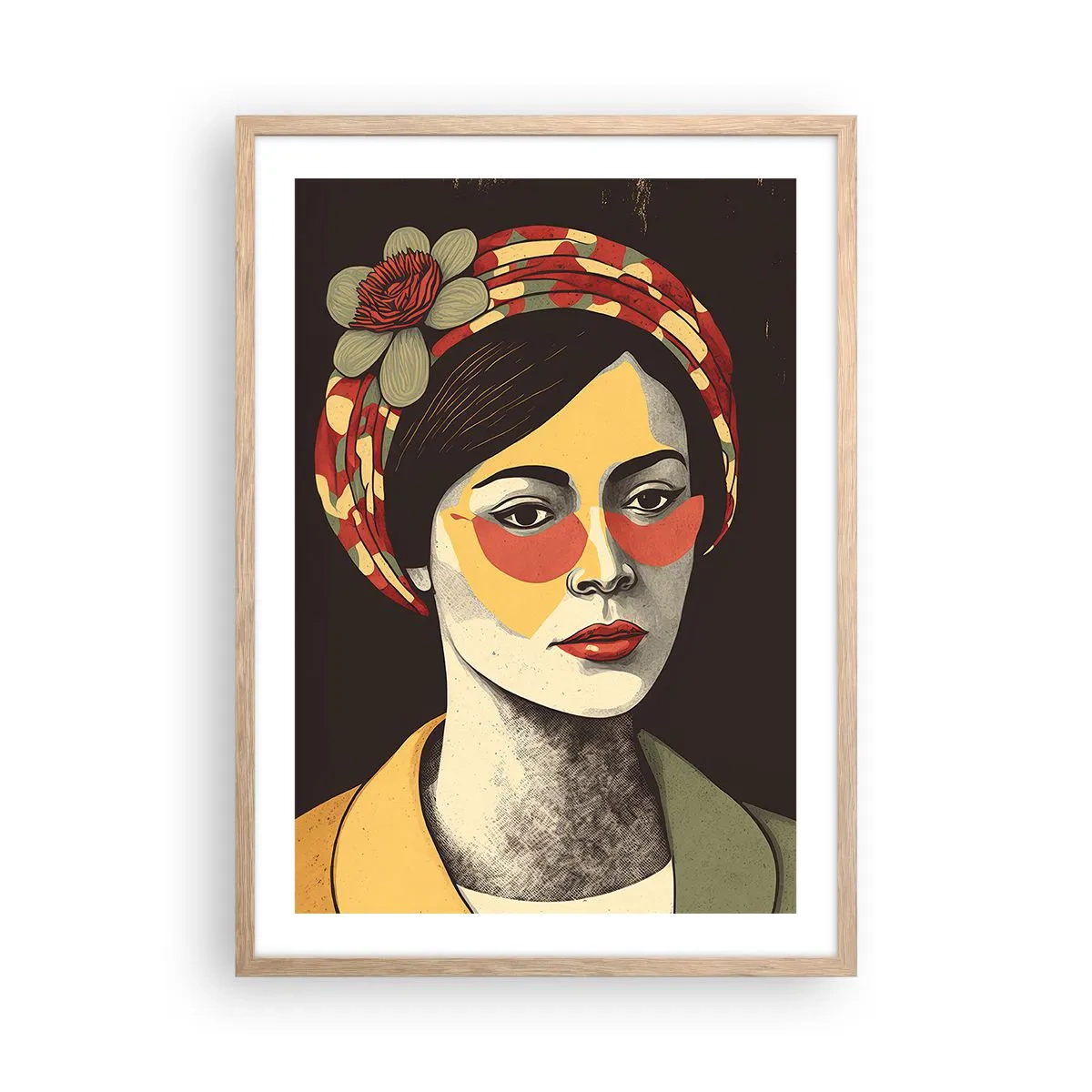 Pôster com moldura de carvalho claro - Senhora Coral - 50x70 cm