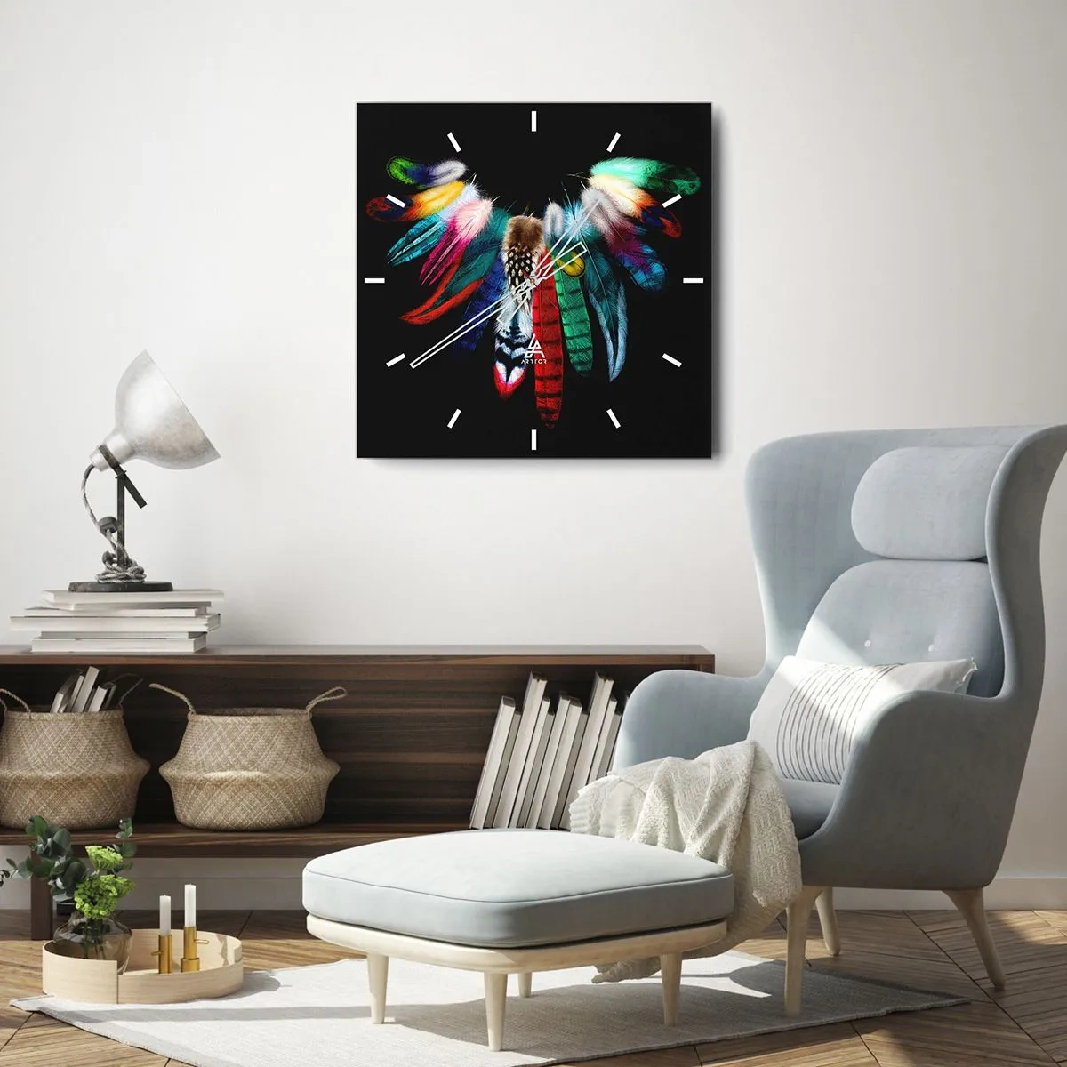 Relógio de parede - Relógio em vidro - Colar indiano - 30x30 cm