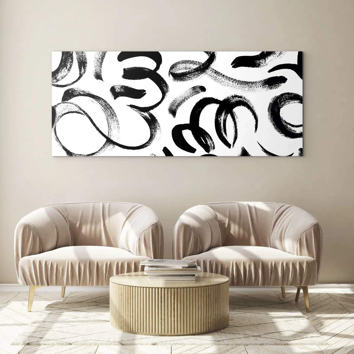 Quadro em vidro - Preto sobre branco - 100x40 cm