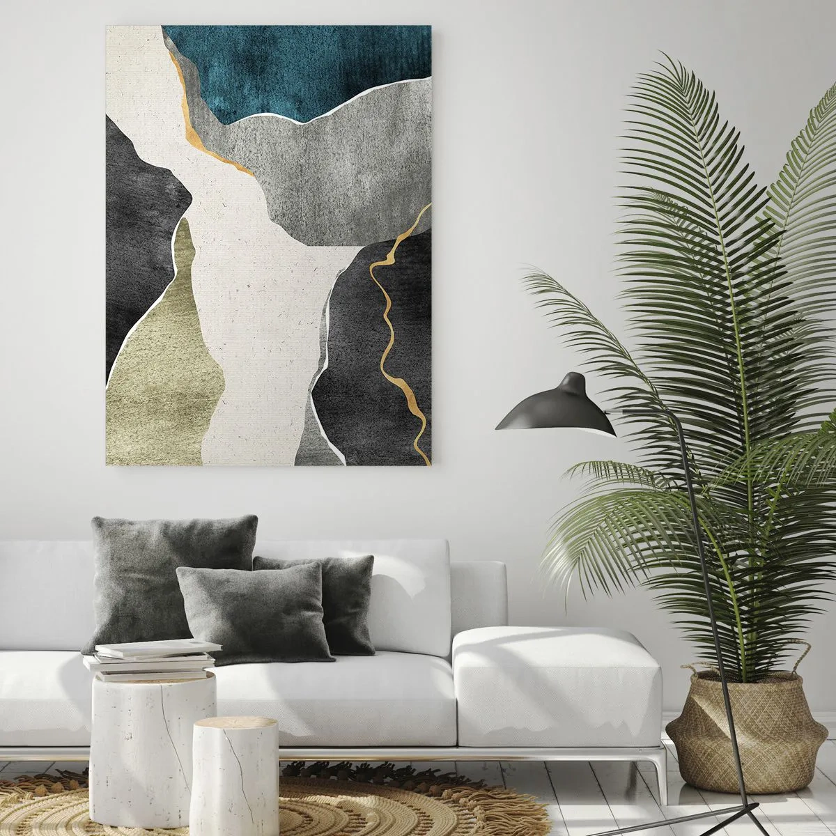 Quadro em vidro - Composição de mosaico com fio de ouro - 50x70 cm