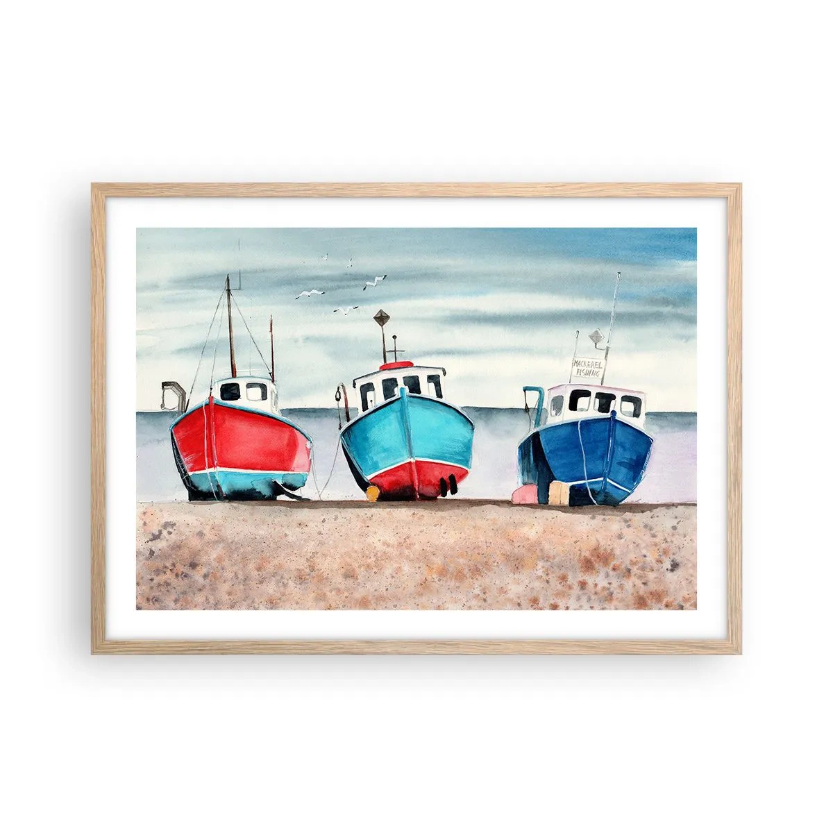 Pôster com moldura de carvalho claro - Pronto para pescar - 70x50 cm