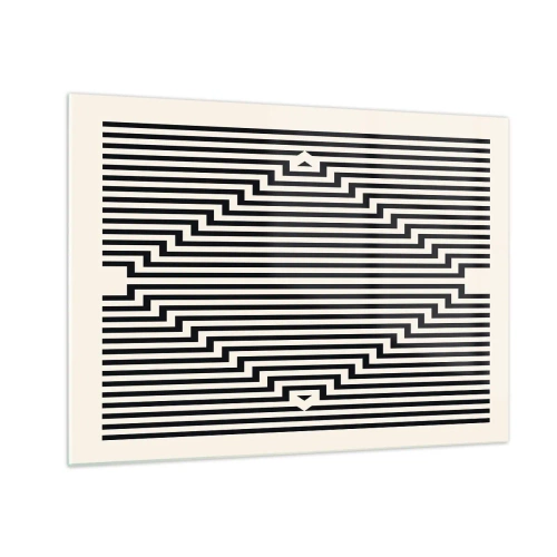 Quadro em vidro - Um padrão hipnotizante de linhas pretas e brancas criando uma ilusão - 70x50cm - Ilusão geométrica - Decoração de parede moderna para a sala de estar e quarto ARTTOR