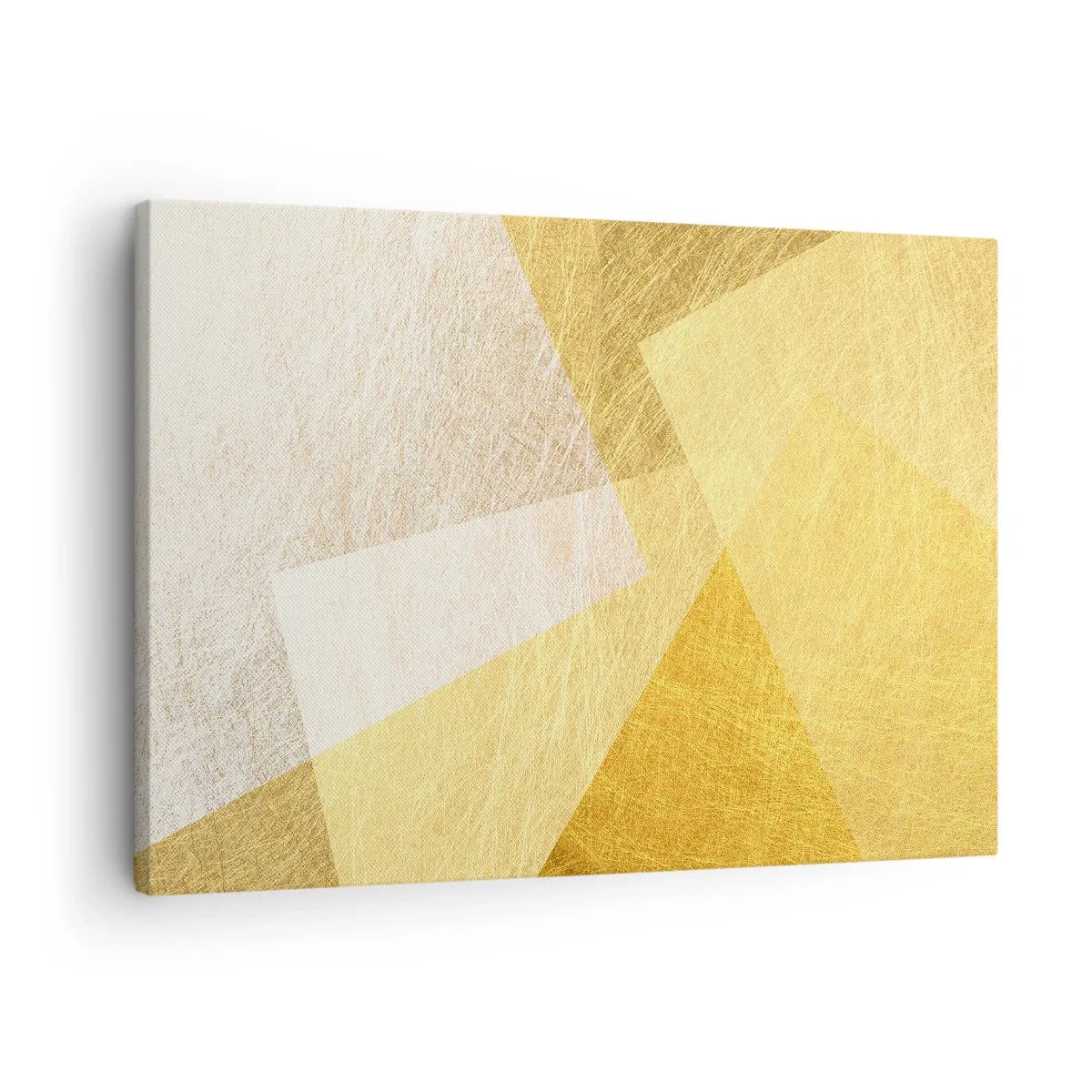 Quadro em tela - Formas geométricas em dourado e tons claros - 70x50cm - Clima geométrico - Decoração de parede moderna para a sala de estar e quarto ARTTOR