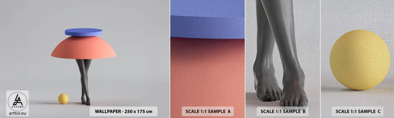 Amostra de papel de parede Premium Canvas - Composição surrealista - 3D, Pernas, Formas - 100x30 cm