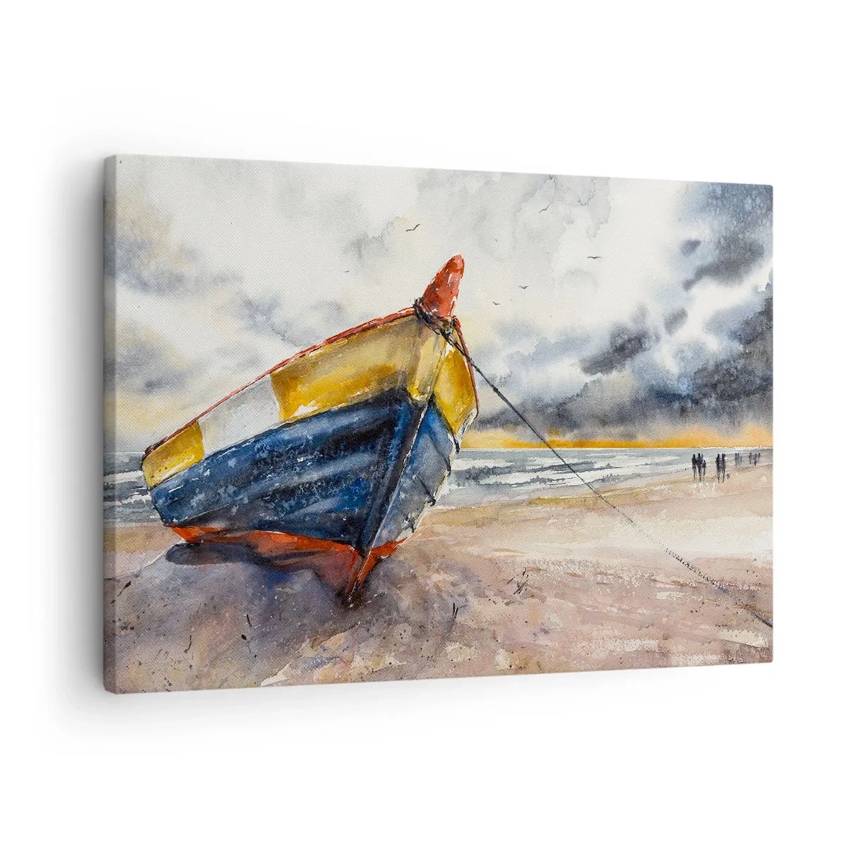 Quadro em tela - Um barco pitoresco na praia sob um céu nublado - 70x50cm - Descanse na costa - Decoração de parede moderna para a sala de estar e quarto ARTTOR