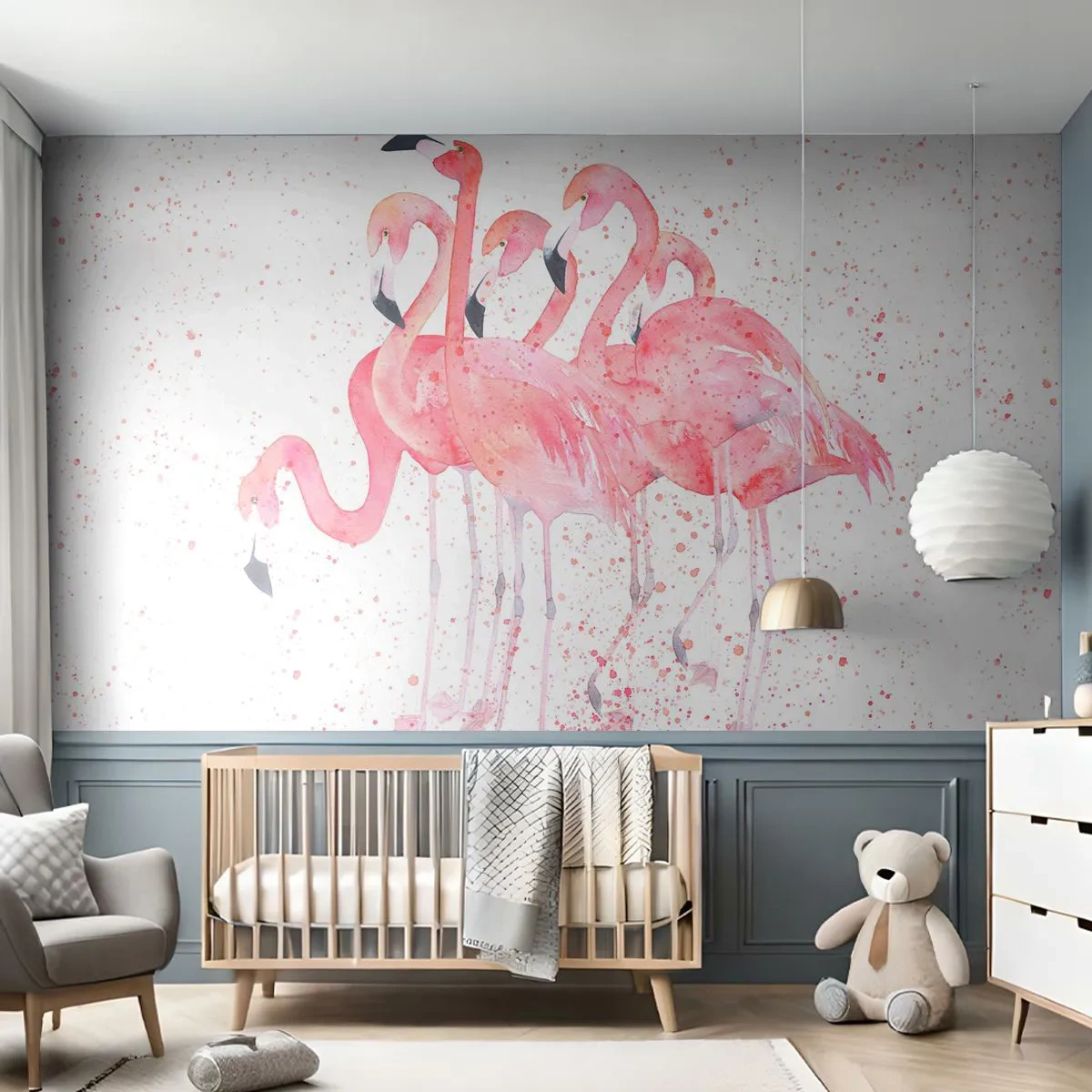 Papel de Parede Premium Canvas - Conjunto cor-de-rosa - Flamingos, Pássaros, Gráficos - 350x256 cm