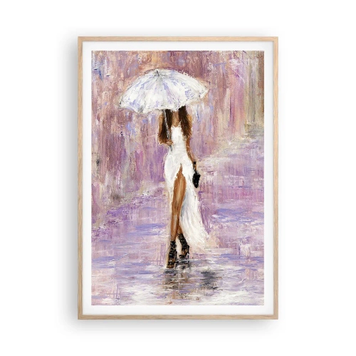 Pôster com moldura de carvalho claro - Na chuva lilás - 70x100 cm