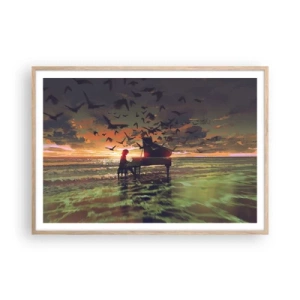 Pôster com moldura de carvalho claro - Um concerto de piano e ondas - 100x70 cm