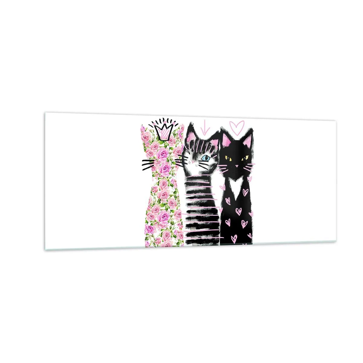 Quadro em vidro - Os três gatos - 100x40 cm