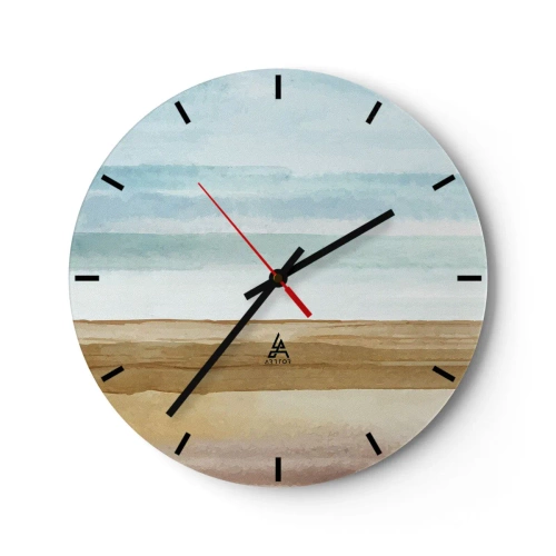 Relógio de parede - Relógio em vidro - Uma paisagem delicada com praia e céu azul - 30x30cm - Serenidade - Decoração de parede moderna para a sala de estar, cozinha e quarto ARTTOR