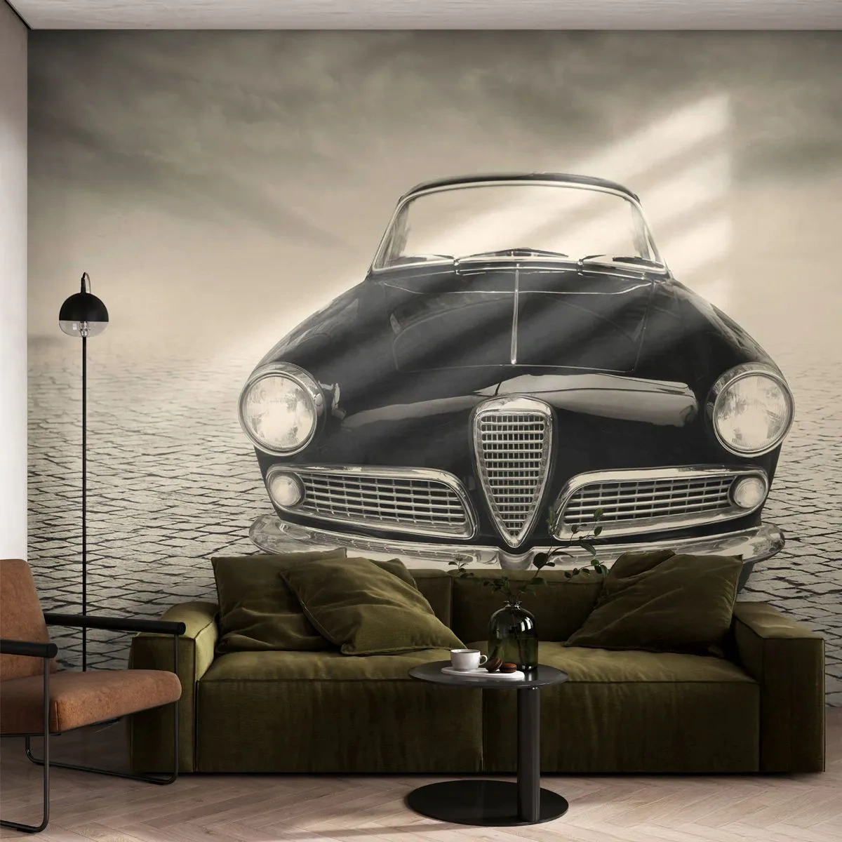 Papel de Parede Premium Sand - E como não me amar? - Carro, Vintage, Preto e branco - 350x256 cm