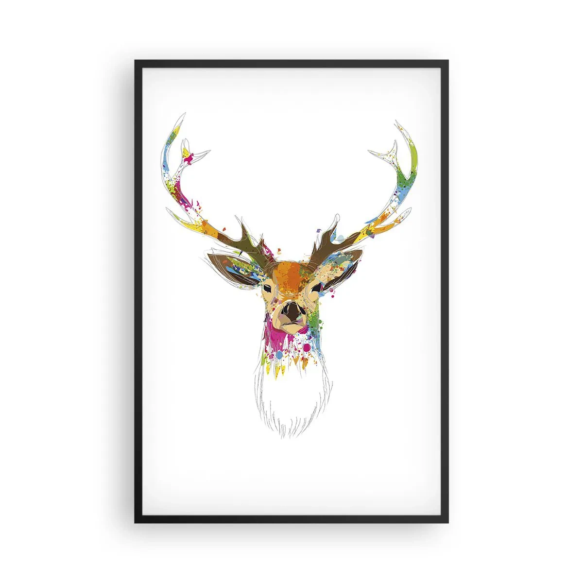 Pôster com moldura preta - Um cervo gentil banhado em cores - 61x91 cm