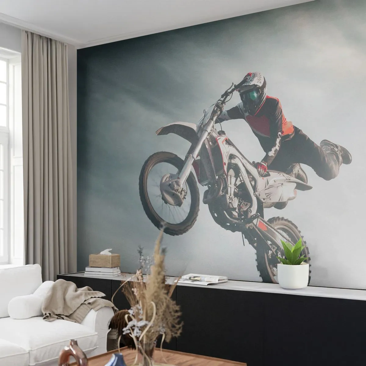 Papel de Parede Premium Sand - Não há diversão sem risco - Motocross, Moto, Motociclista - 100x70 cm
