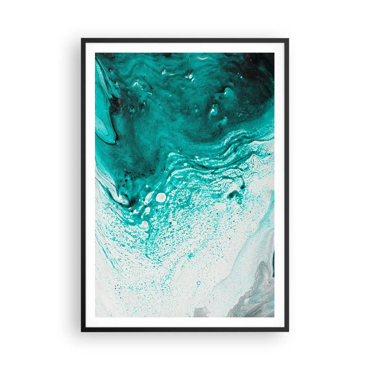 Pôster com moldura preta - Derreter a branco e turquesa - 70x100 cm