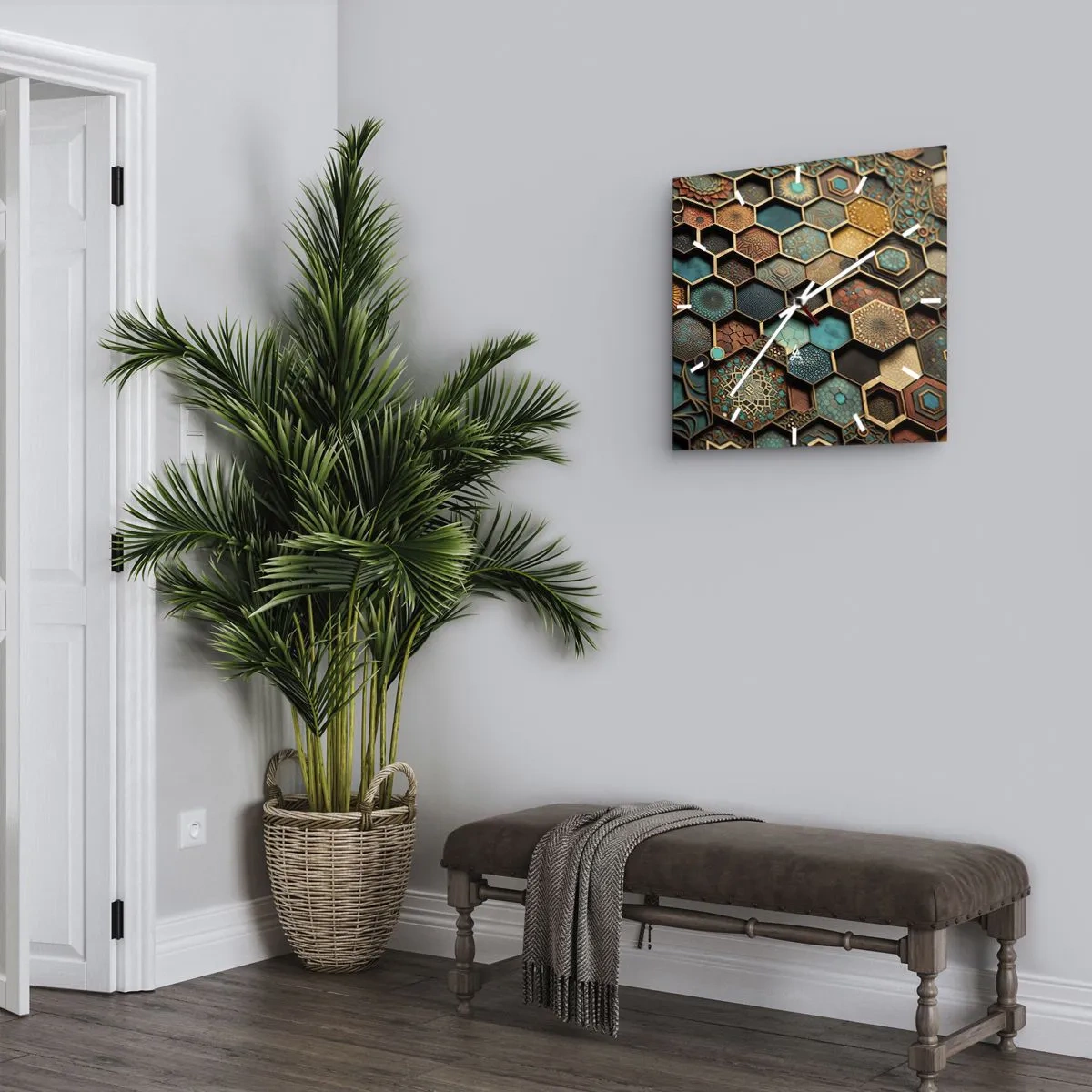 Relógio de parede - Relógio em vidro - Ornamentos árabes – variação - 30x30 cm