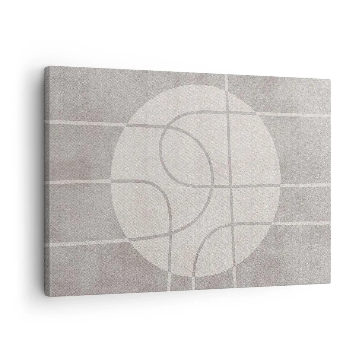 Quadro em tela - Padrão geométrico em tons de cinza e branco - 70x50cm - Circular e direto - Decoração de parede moderna para a sala de estar e quarto ARTTOR