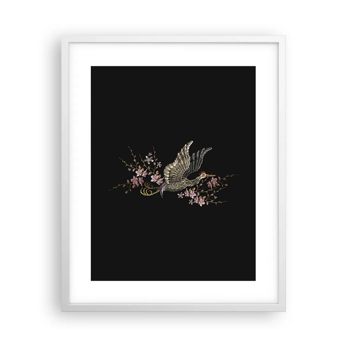 Pôster em moldura branca - Pássaro exótico e bordado - 40x50 cm