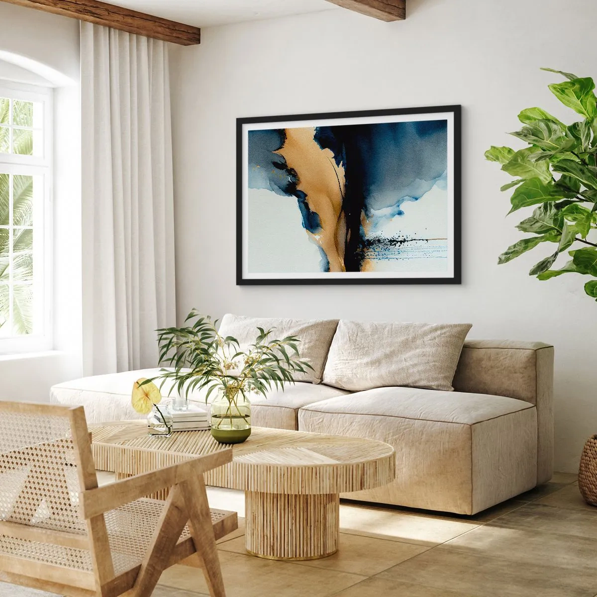 Pôster com moldura preta - Atrás da cortina - 70x50 cm