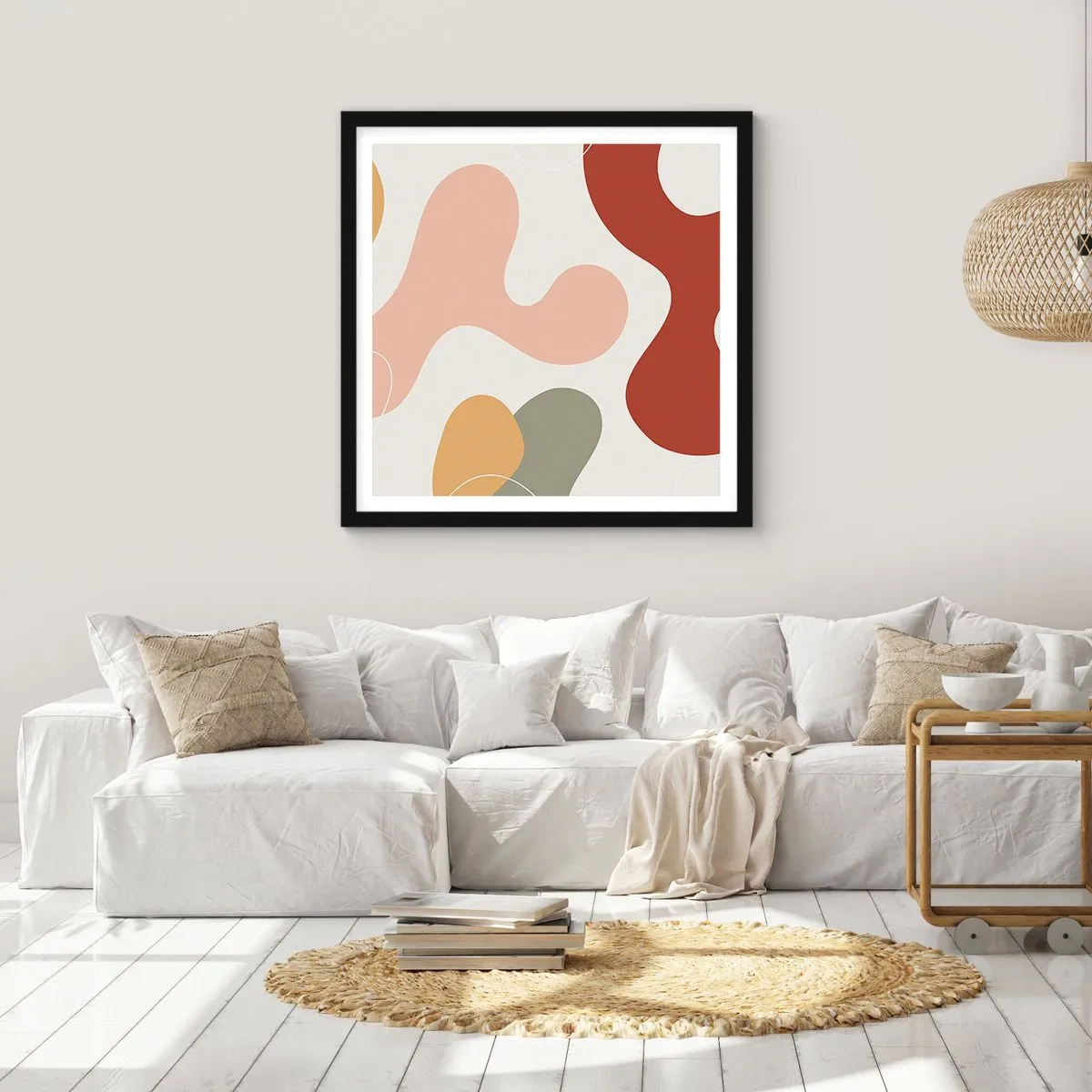 Pôster com moldura preta - Ziguezagues ornamentais - 40x40 cm