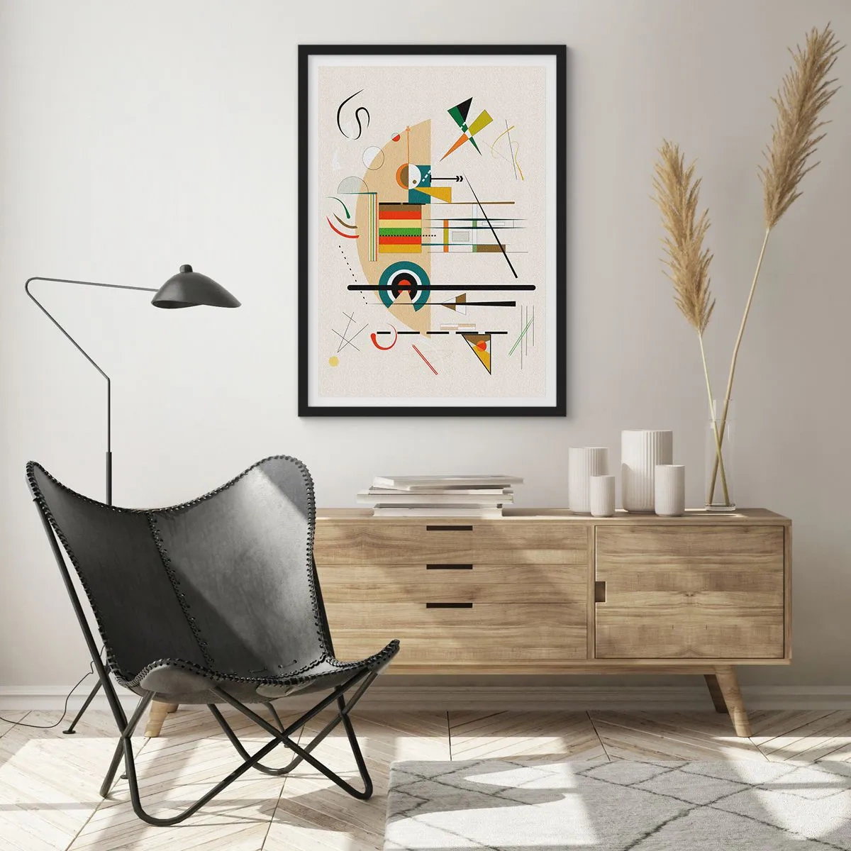 Pôster com moldura preta - Composição geométrica abstrata - 50x70cm - E o mundo ri - Decoração de parede moderna para a sala de estar e quarto ARTTOR